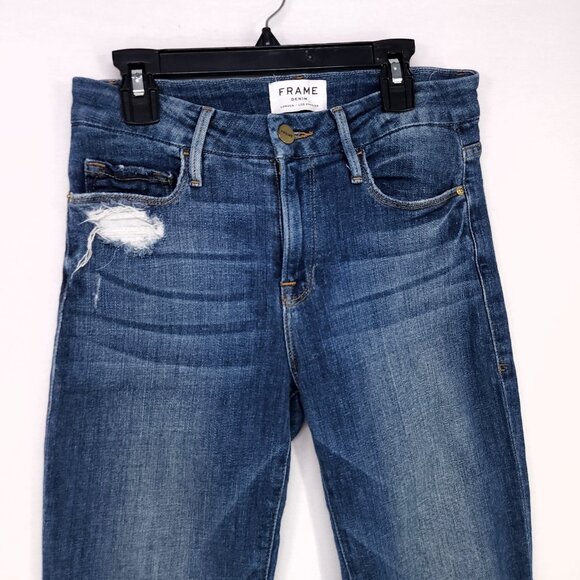 Frame Le Crop Mini Boot Cut-Leg Jeans Womens Size 24 Dark Wash Denim - Picture 15 of 16